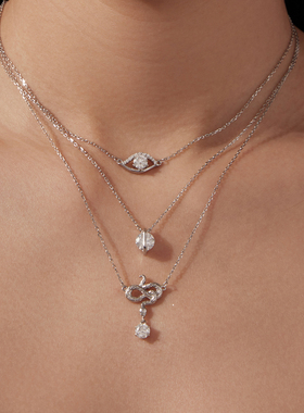 原创D色50分莫桑石恶魔之眼灵蛇项链s925银精致闪耀眼睛锁骨链女