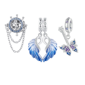 蓝色翅膀航海串珠手工diy材料925纯银珠子散珠蝴蝶手串饰品配件