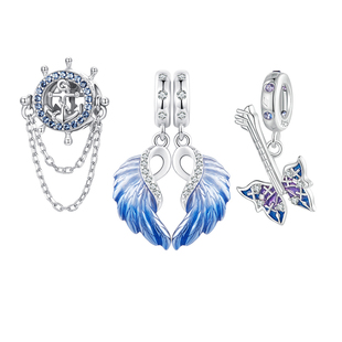 蓝色翅膀航海串珠手工diy材料925纯银珠子散珠蝴蝶手串饰品配件