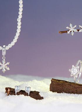 原创闪耀冰花套装通体S925纯银雪花银首饰项链轻奢高级感冰块秋冬