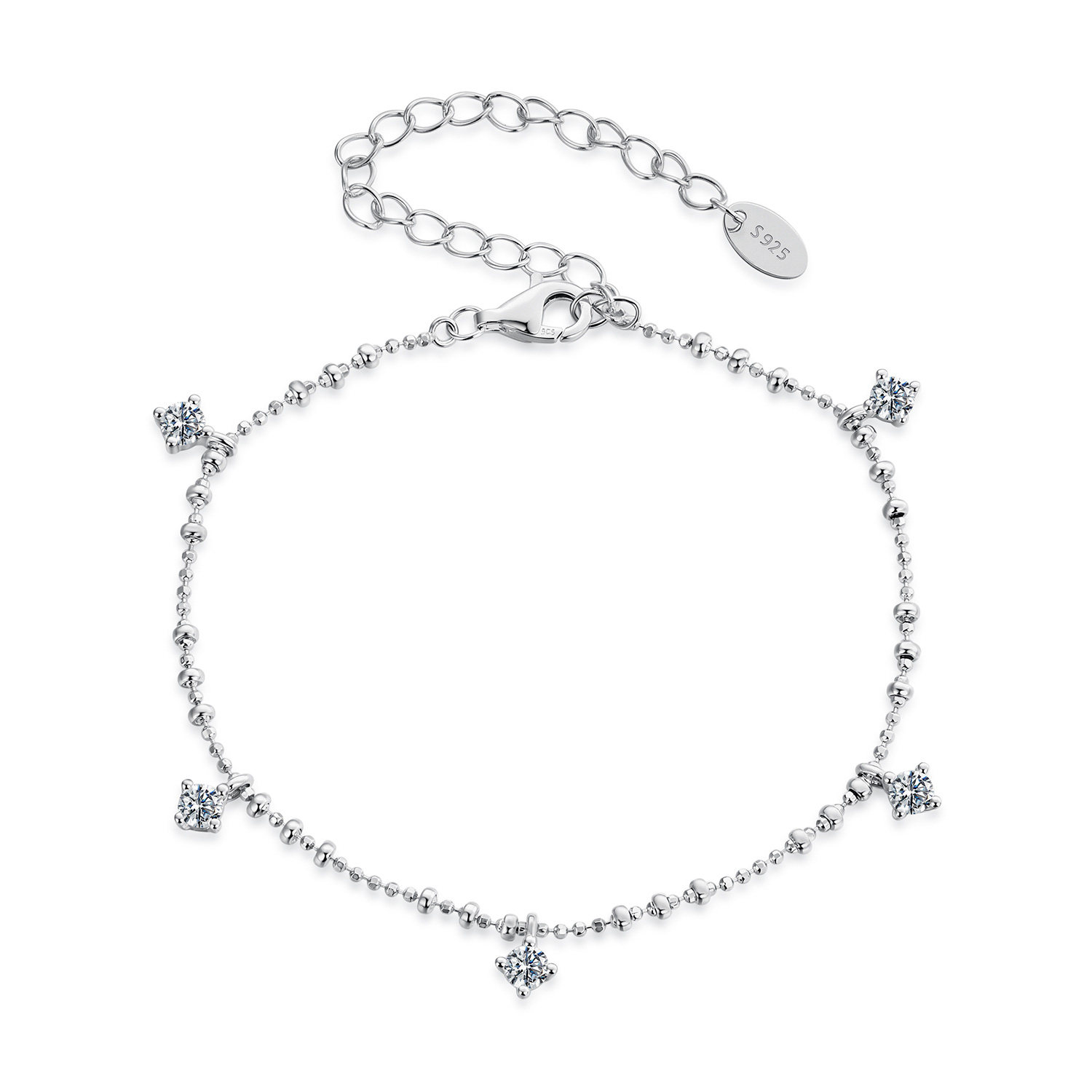 新款灵动闪耀莫桑石手链简约感s925纯银流苏手链饰品女士气质圆珠