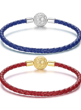 s925纯银卷草纹扣头基础皮绳手绳 复古经典皮革diy手链小众设计