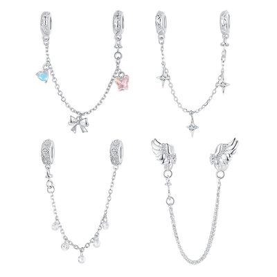 925纯银浮雕花纹安全链蝴蝶翅膀