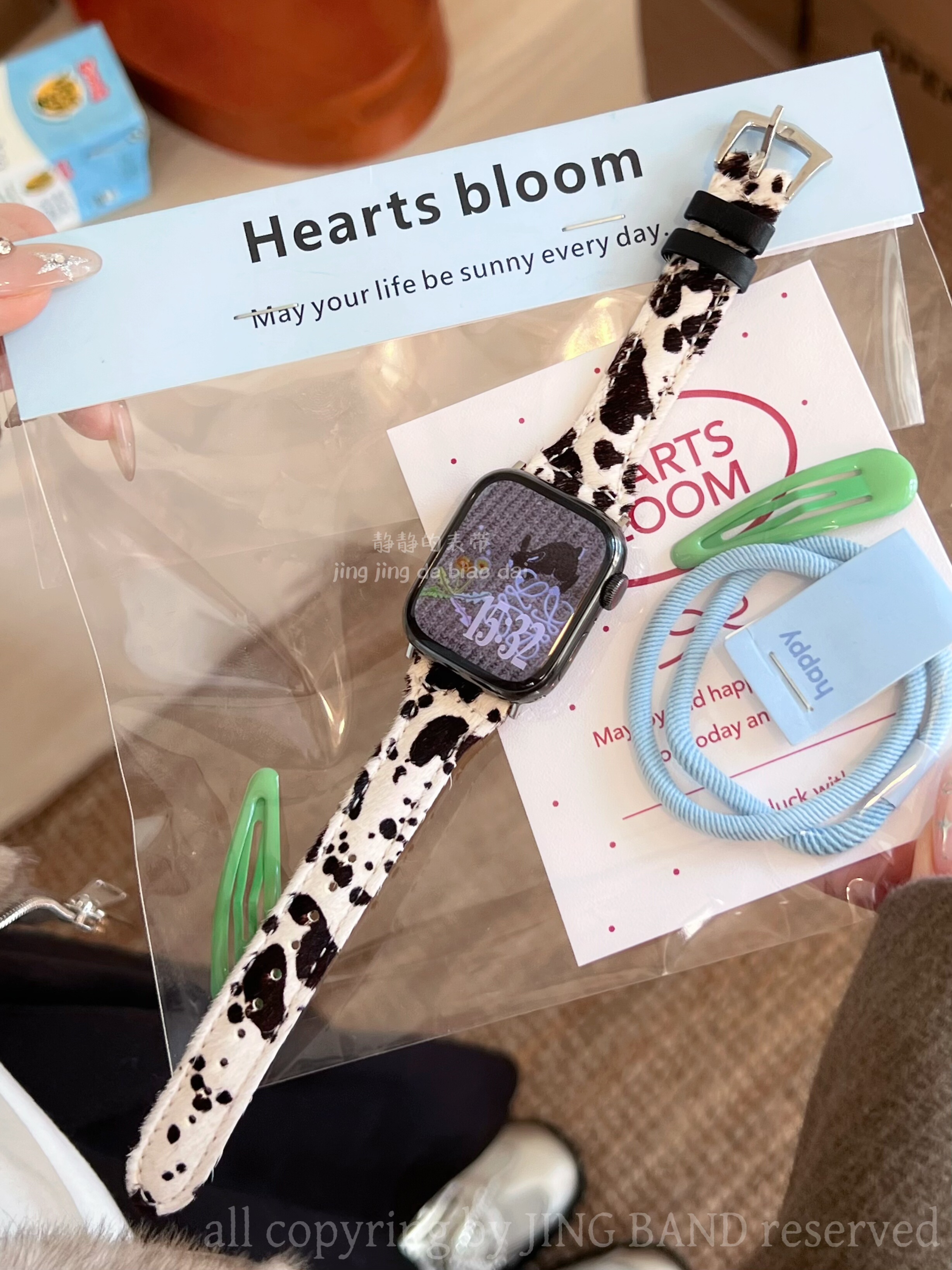 马毛小蛮腰波点细毛绒真皮手表带