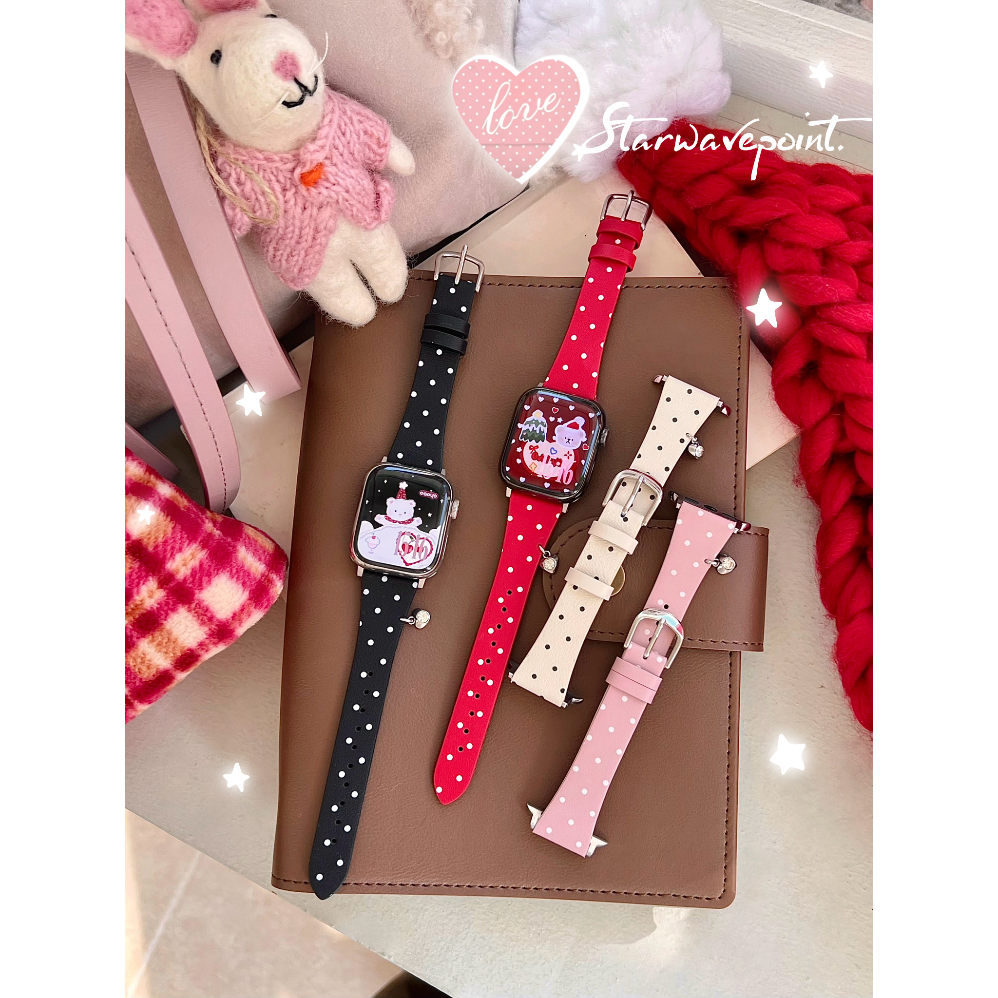 真皮韩系小波点爱心适用于苹果手表s11代静静的表带iwatch10987s