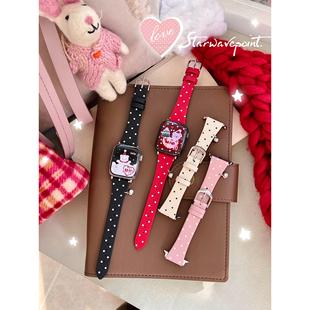 真皮韩系小波点爱心适用于苹果手表s11代静静 表带iwatch10987s