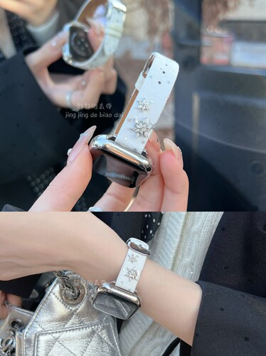 雪花钻银波点帆布皮质静静的表带