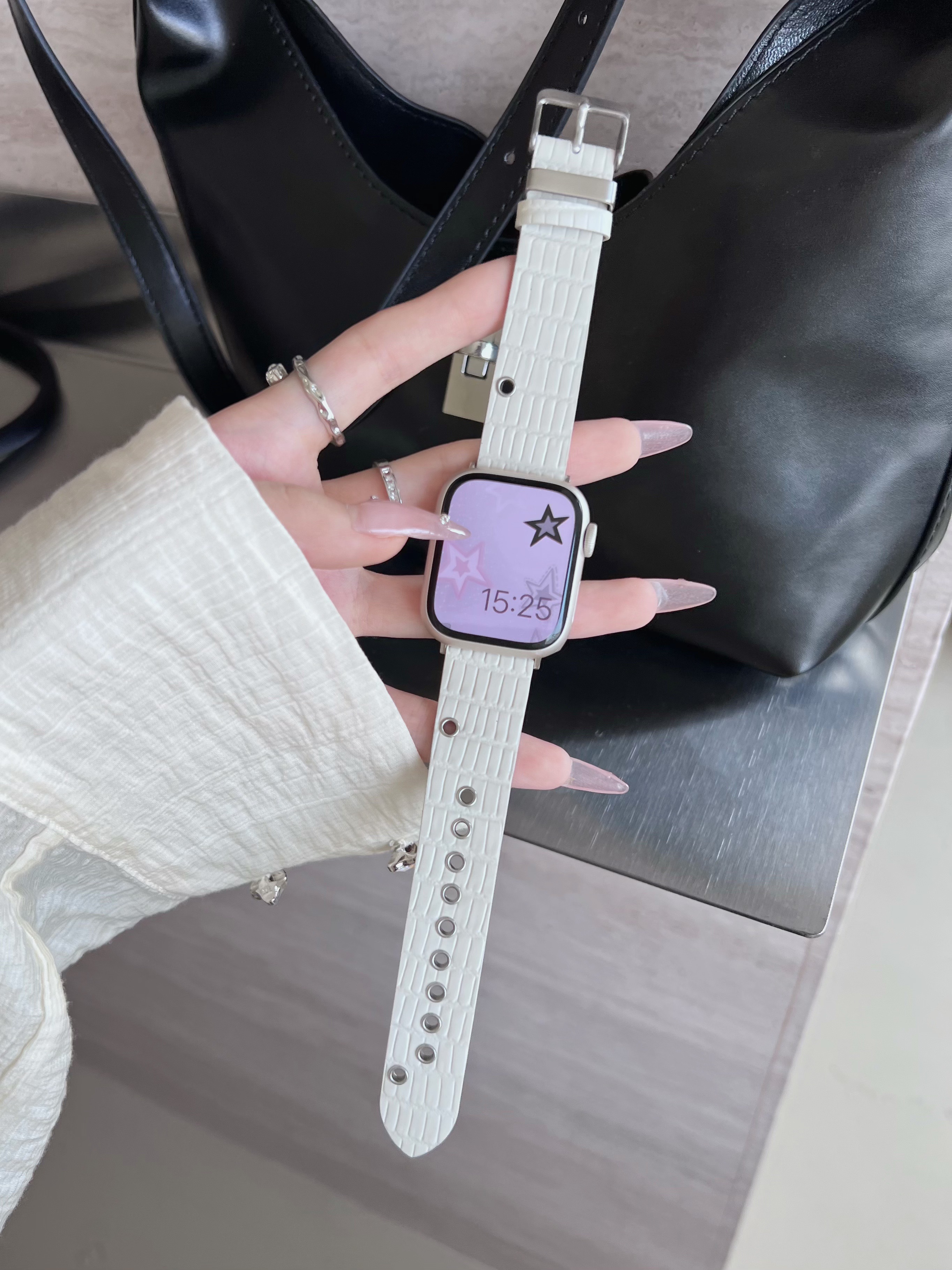 鳄鱼纹中性真皮DIY吊坠男女款适用于苹果iwatch98756SE静静的表带