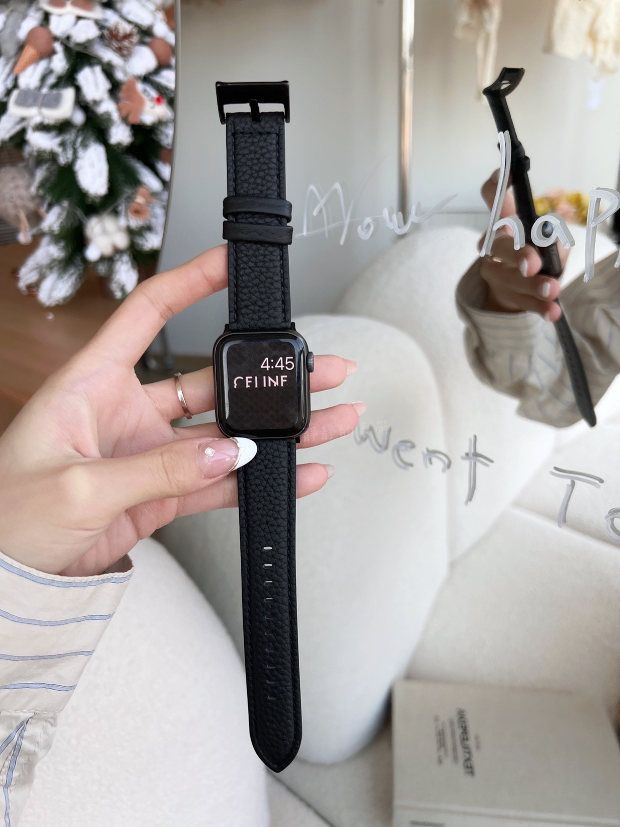 柔软舒适真牛皮荔枝纹休闲商务表带适用于s978代applewatch9876SE 智能设备 智能手表手环表带/腕带 原图主图