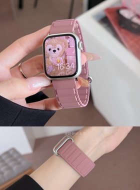 柔软夏季硅胶磁吸扣适用于applewatch9苹果s978代654SE静静的表带
