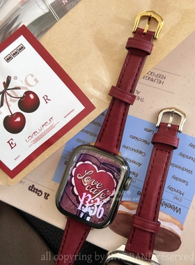 极细版鱼籽粒纹全真牛皮适用于苹果手表静静的表带iwatch110987se