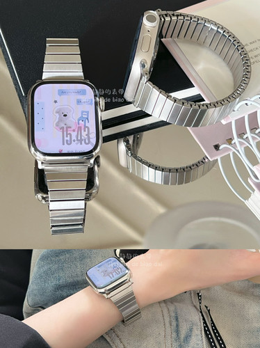 不锈钢竹节弹力金属银静静的表带