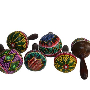 打击乐器沙锤 印尼进口 彩绘工艺椰壳手工点彩彩绘沙锤乐器