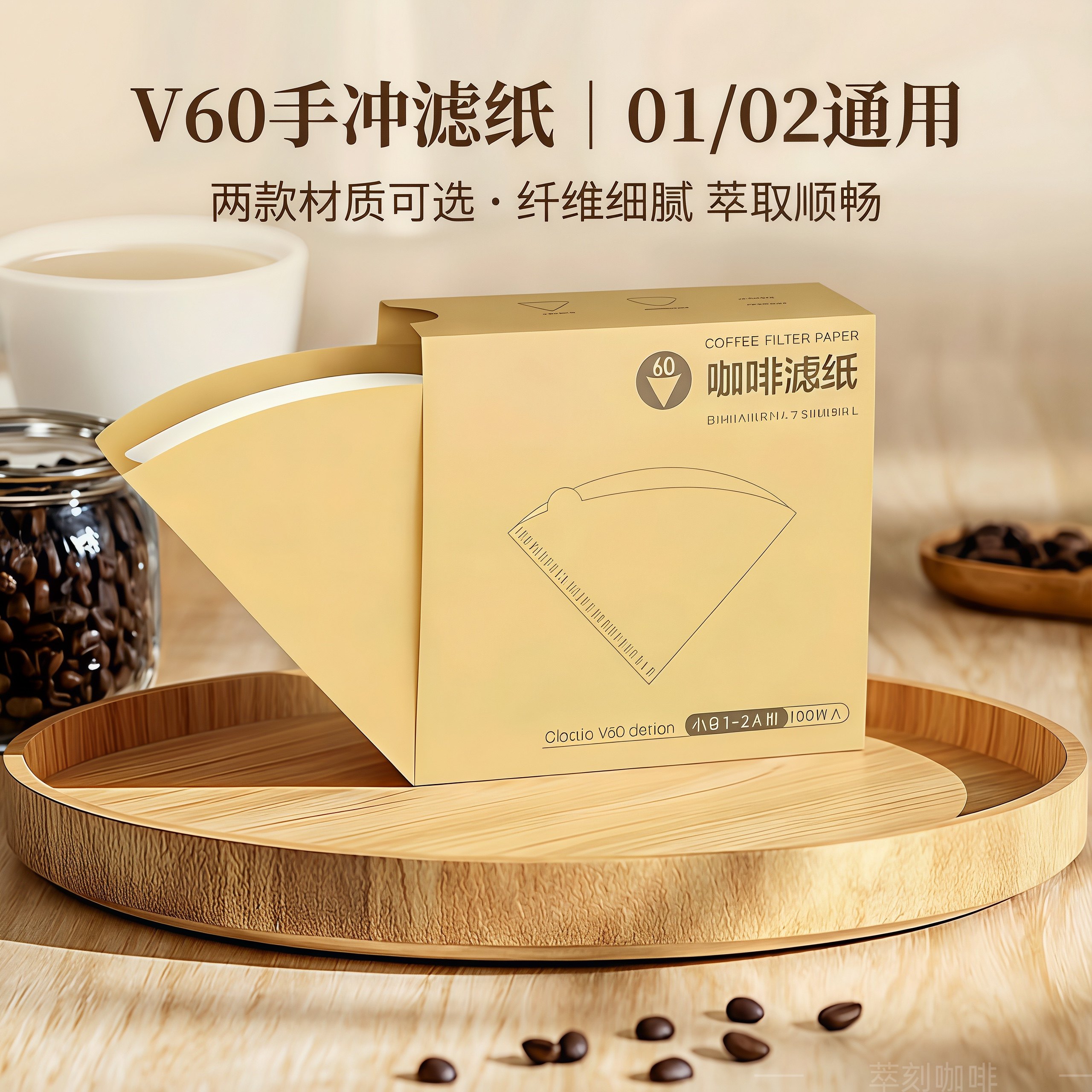 V60滤纸01/02号通用原浆/漂白可选100张咖啡过滤网圆锥形手冲滤纸
