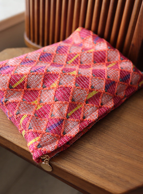 红色菱形格时尚大容量拉链化妆包喜庆结婚本命年女生收纳包洗漱袋