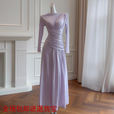 衣阁里拉2025早秋新品浅紫色长袖收腰显瘦日常礼服连衣裙女