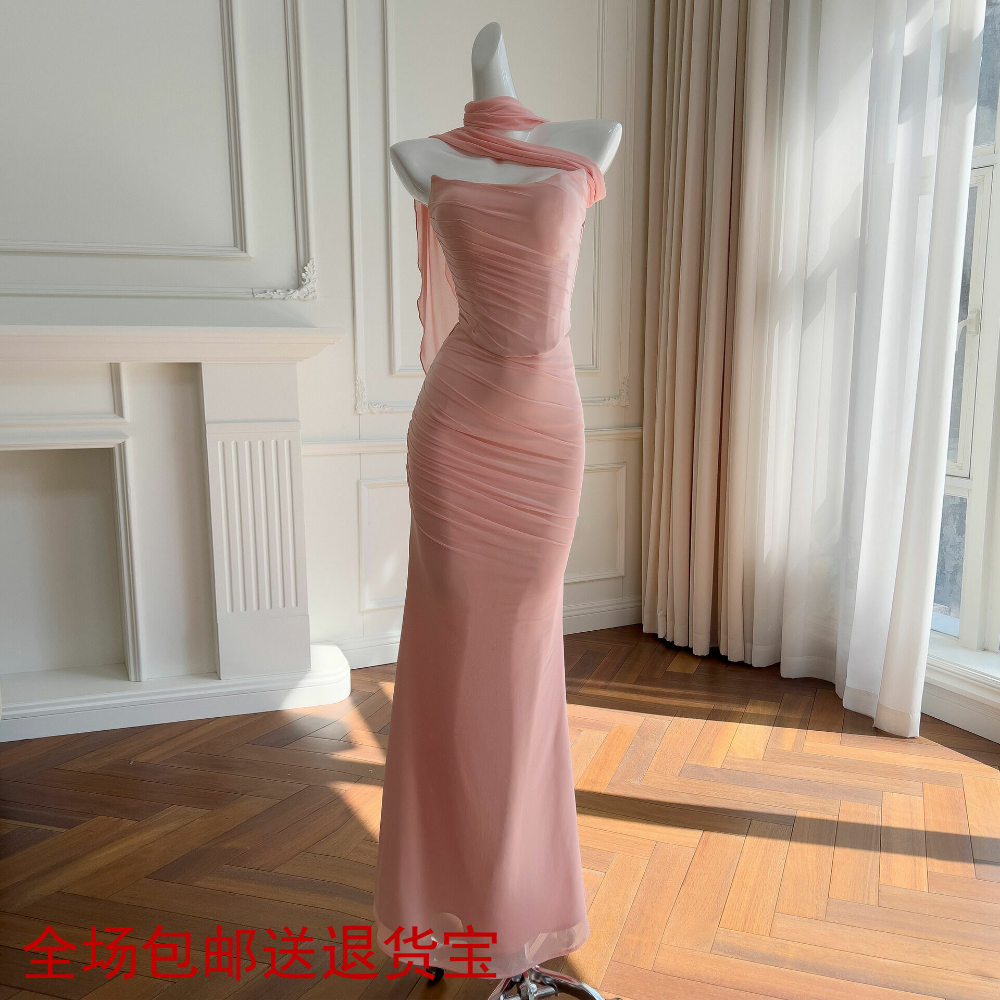 衣阁里拉2025法式新款夏季新品粉色上衣搭配长款包臀鱼尾裙女