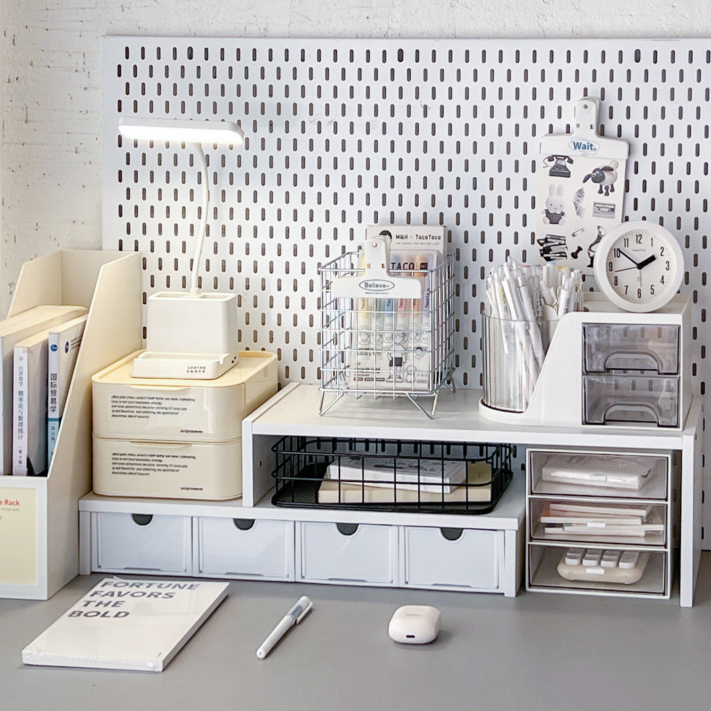 书桌布置套装学生宿舍桌面收纳盒置物架电脑增高架办公用整理分类