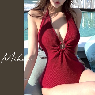 显瘦遮小肚欧美ins风 性感连体修身 Miss米花 泳衣女泡温泉2026新款