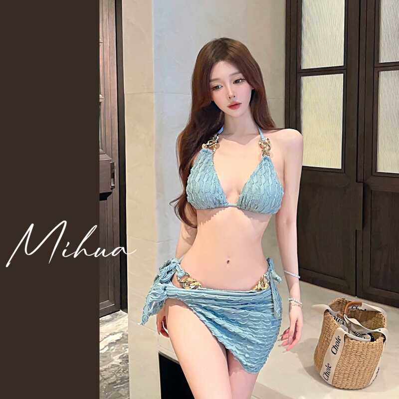 泳衣女款性感比基尼三件套分体纯欲风小胸聚拢显瘦遮肚女士游泳装