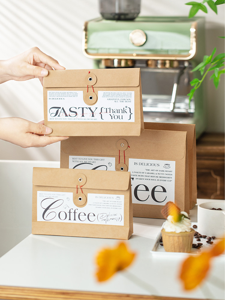 ถุงกระดาษคราฟท์แบบหิ้วแนววินเทจ ถุงกาแฟแบบมีหูหิ้ว ถุงบรรจุคุกกี้ ลูกอม ใบชา ถุงของฝาก ถุงของขวัญเบเกอรี่
