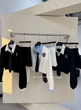 2026春秋新款学院风拼色短款卫衣+显瘦半身短裙配腰带2件套A10018