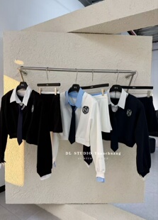 卫衣 显瘦半身短裙配腰带2件套A10018 学院风拼色短款 2026春秋新款