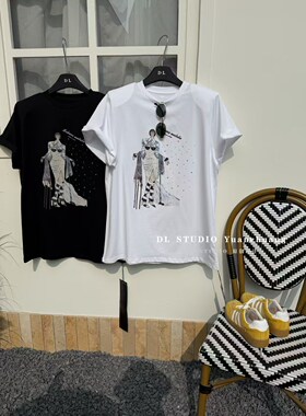 欧洲站2026春季新款韩版烫钻大T印花设计感女上衣潮A10071