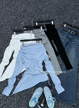 2026新款春季一字肩长袖t恤设计斜肩不规则上衣打底衫A10058