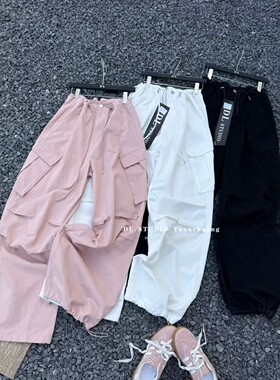 CMEMM2026春季新款美式街头松紧腰系带百搭工装裤阔腿裤A10030