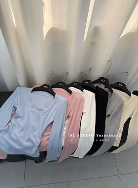 2026春季新款韩版时尚气质U领长袖T恤女修身显瘦百搭打底衫A10072