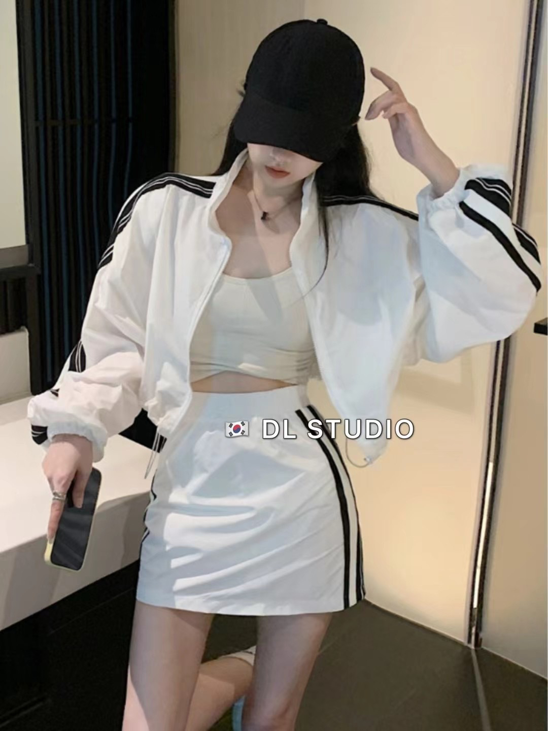 欧洲站2024休闲运动服套装女夏季时尚炸街甜辣妹防晒衣短裙两件套