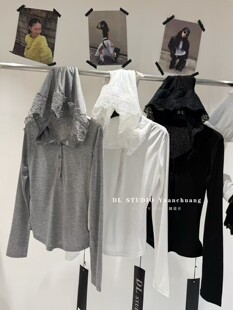 韩版 新款 蕾丝边天丝拼接连帽防晒女上衣A10190 2026春季 十三行爆款