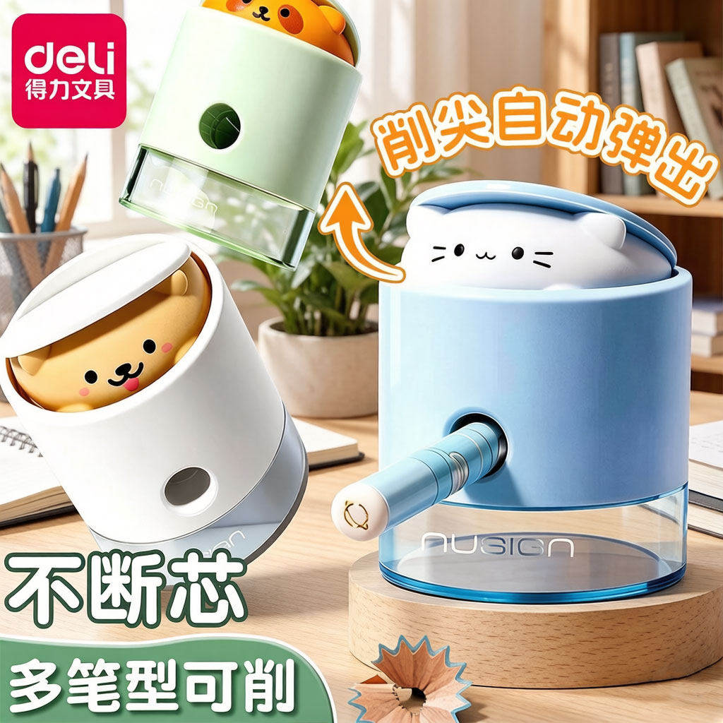 得力跳跳宠卷笔刀削尖提示削笔机削笔器幼儿园小学生专用铅笔刀