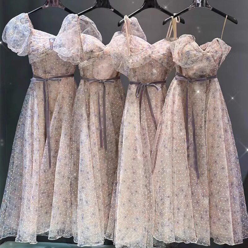 伴娘服小众级2024新款紫色星空生日毕业礼服裙女姐妹团显瘦气质