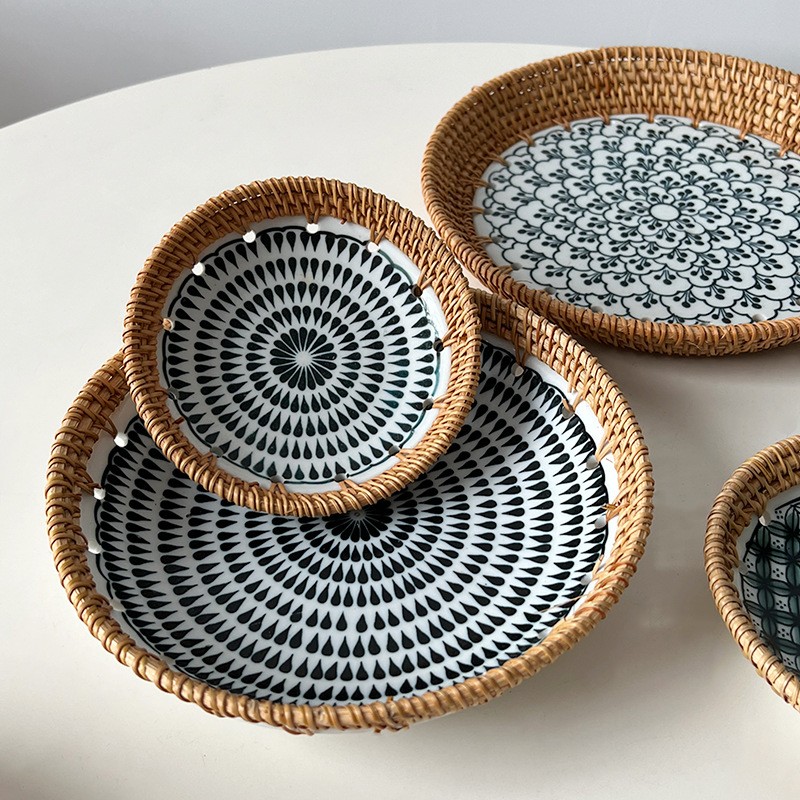 北欧轻奢餐具秋藤编织家用收纳