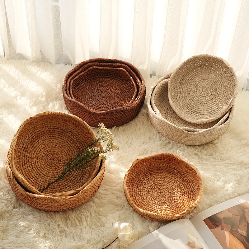 越南秋藤编织水果盘收纳筐轻奢桌