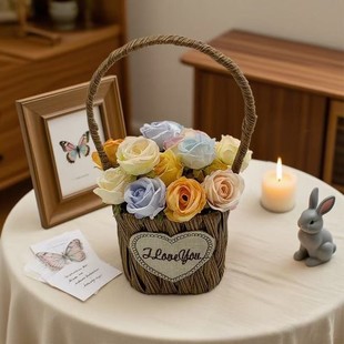 新款爱心仿藤编织手提篮手工diy伴手礼篮插花篮客厅装饰品可收纳