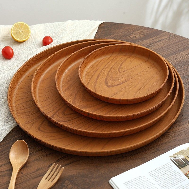 日式木纹托盘圆形塑料盘子餐盘茶盘家用水杯收纳盘咖啡厅蛋糕盘,餐饮具,餐用托盘,淘宝优惠券,粉丝福利购,淘宝优惠卷