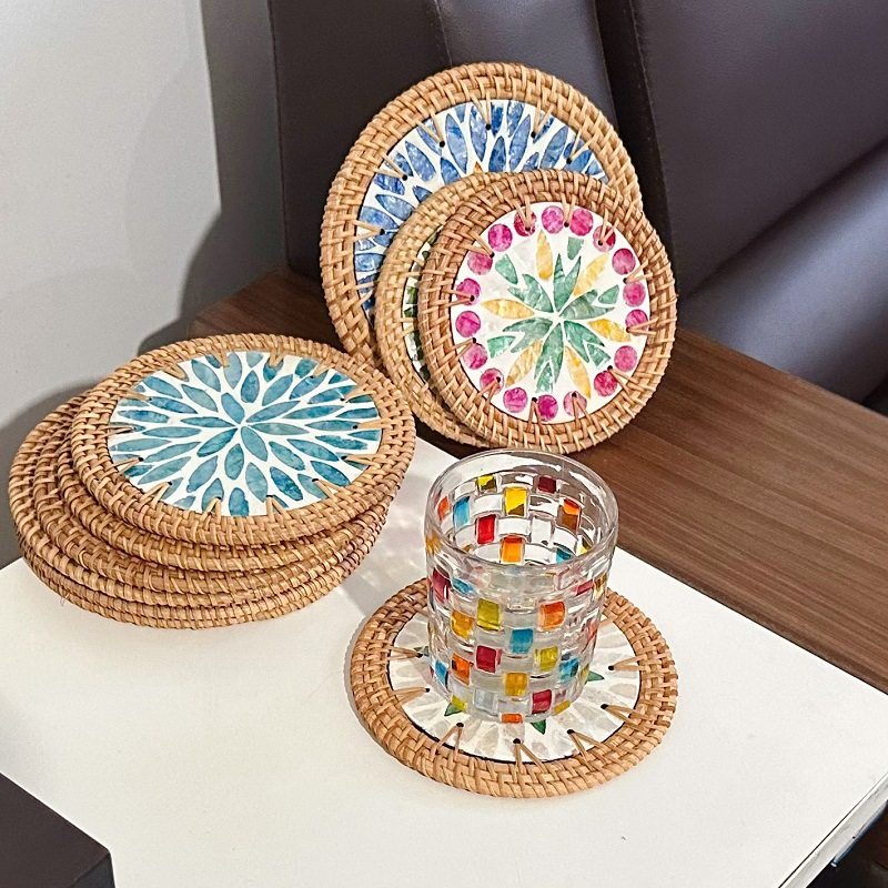 越南真藤精编拼彩色北欧东南亚贝壳隔热茶壶茶杯子桌面零食茶几防,餐饮具,餐垫,淘宝优惠券,粉丝福利购,淘宝优惠卷
