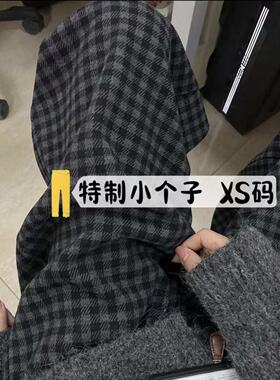 小个子定制黑灰色格子裤秋冬加绒加厚休闲裤慵懒风显瘦直筒裤832