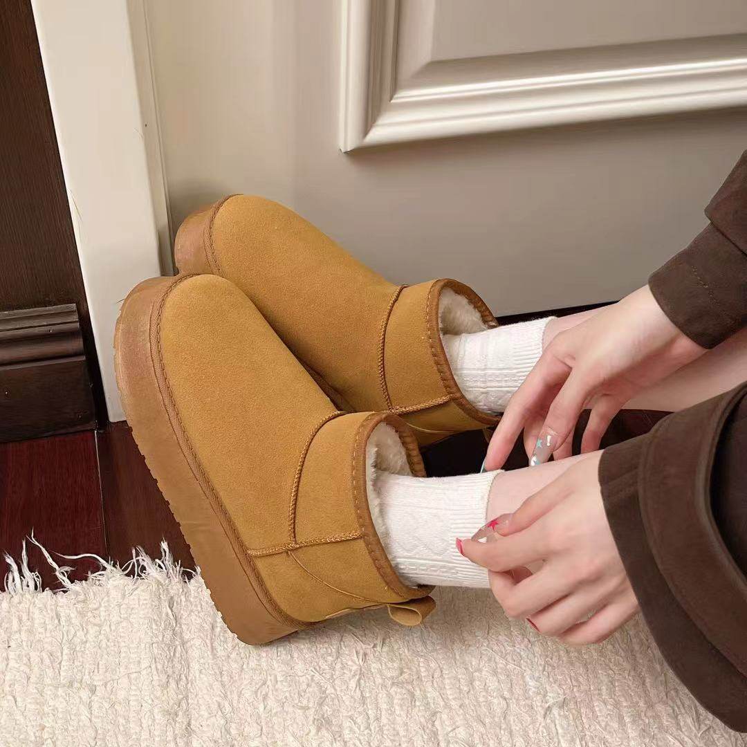 小个子厚底百搭雪地靴冬季新款加绒加厚大棉鞋保暖短靴坑寒女鞋,女鞋,时尚雪地靴,淘宝优惠券,粉丝福利购,淘宝优惠卷