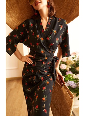 夏季法式复古碎花女装连衣裙改良一片式长款中国风显瘦裙子71771