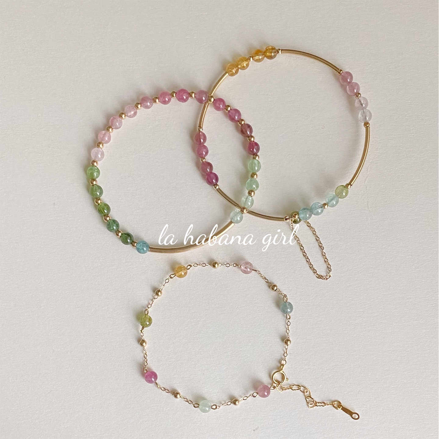 LaHabanagirl 天然碧玺糖果色甜美童话色进口14K包金保色百搭手链