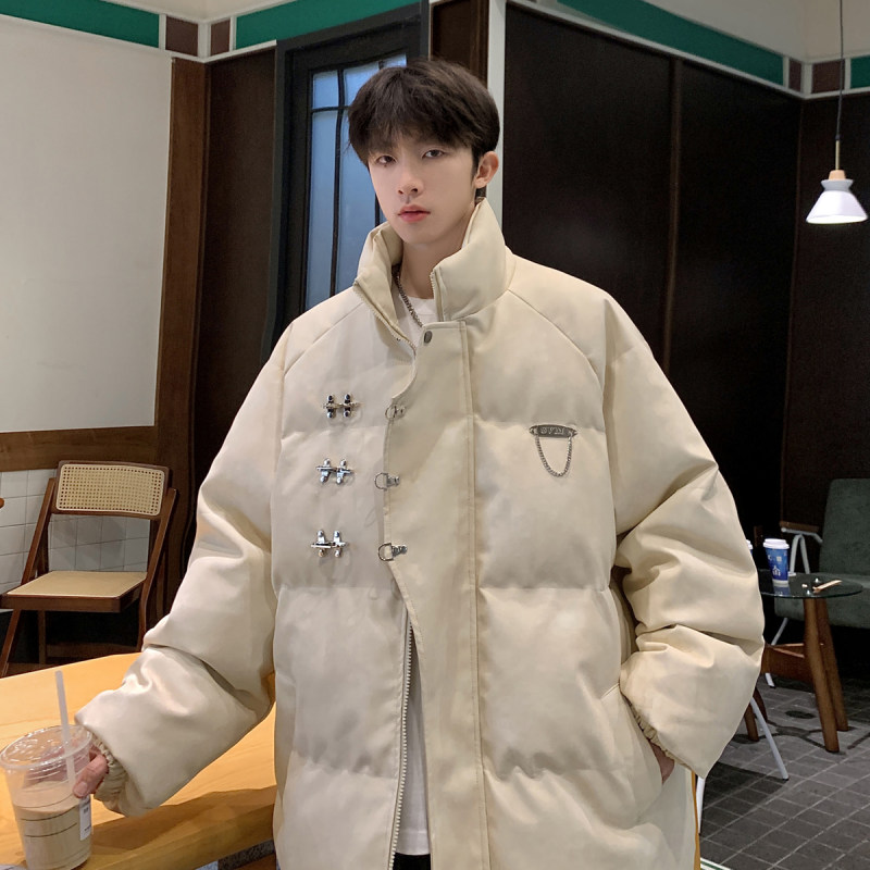 港风棒球新款上市加厚防寒PU皮复古做旧面料金属飞机扣设计棉衣男