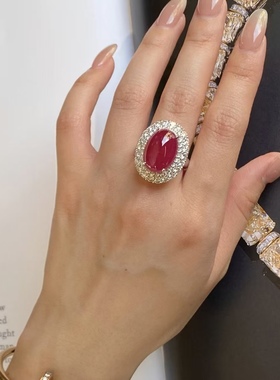 18K金钻石镶嵌 缅甸素面红宝石戒指/吊坠两用款 主石16.41克拉