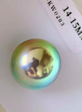 香港珠宝展直播 天然海水14-15mm日本奄美蓝马贝裸珠 厚度9.62mm