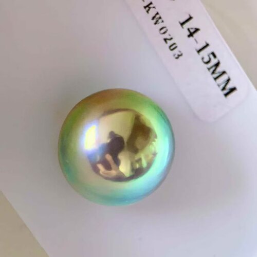 香港珠宝展直播 天然海水14-15mm日本奄美蓝马贝裸珠 厚度9.62mm