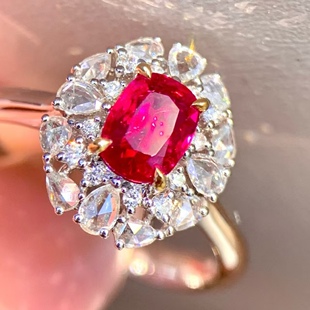 18K金钻石镶嵌 AlGS莫桑比克无烧鸽血红宝石戒指 主石1.09克拉