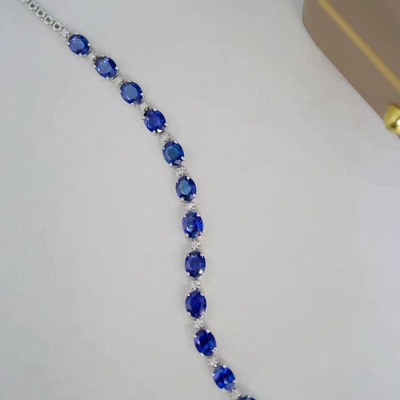 18K金钻石镶嵌 天然蓝宝石手链 主石4.93克拉 重量5.93克